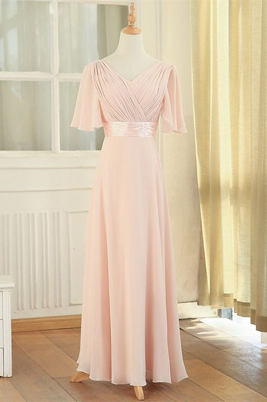 Peach Chiffon Long Mismatched Bridesmaid Dresses
