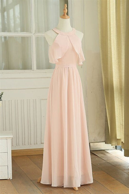 Peach Chiffon Long Mismatched Bridesmaid Dresses