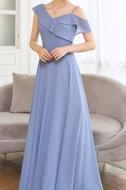 One Shoulder Blue Long Bridesmaid Dress