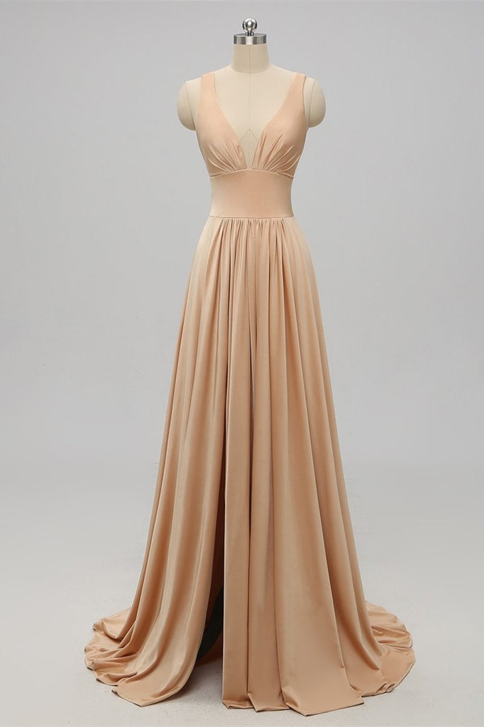 Gold Long Bridesmaid Dress with Slit
