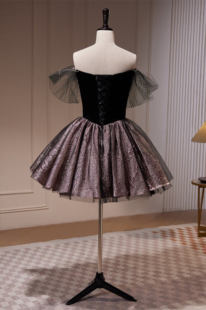 Black Off-the-Shoulder Beaded Homecoming Dress