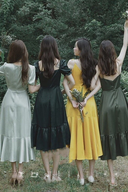 High-low Yellow Ruffled Boho Bridesmaid Dress