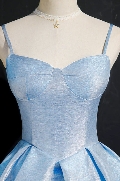 Sky Blue Straps Pleated Homecoming Dress
