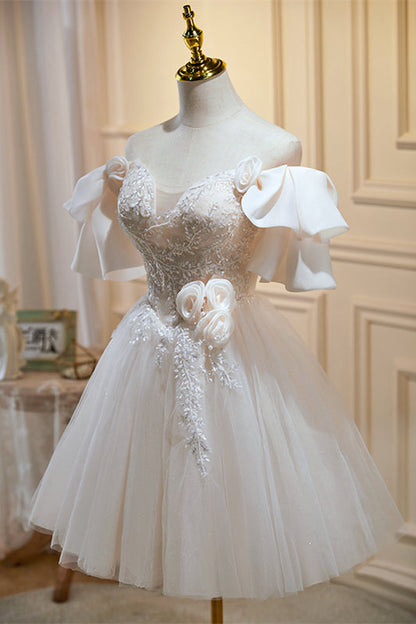 Ivory Flaunt Off-the-shoulder Flowers Appliques Homecoming Dress