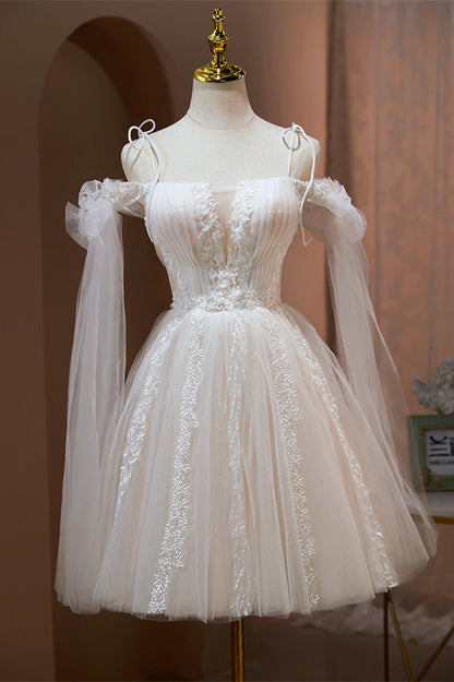 Ivory Flaunting Off-the-Shoulder Bow Tie Appliques Homecoming Dress