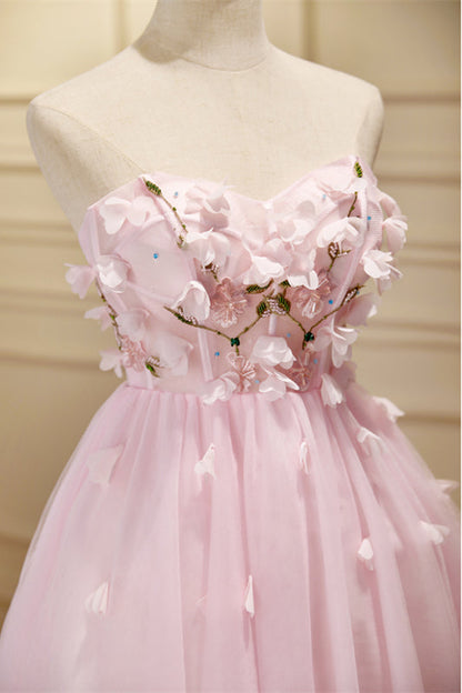 Pink Sweetheart Strapless 3D Appliques Homecoming Dress