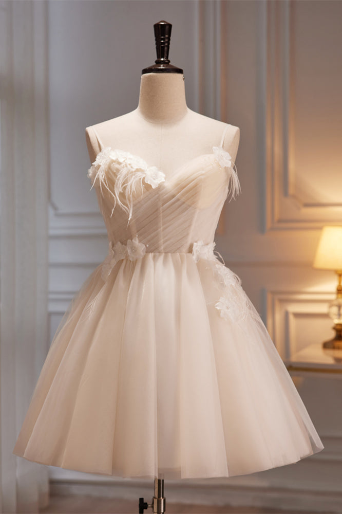 Blush Pink Pleated Surplice Straps 3D Appliques Homecoming Dress