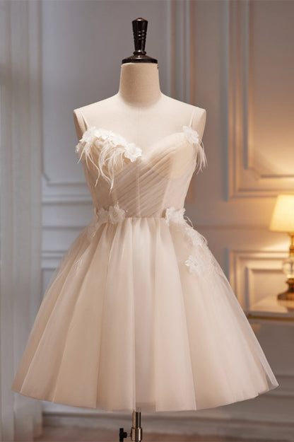 Blush Pink Pleated Surplice Straps 3D Appliques Homecoming Dress