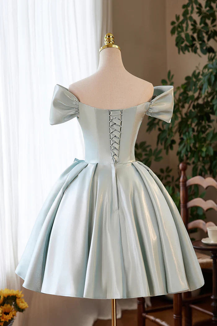 Satin A-Line Off-Shoulder 3D Floral Empire Homecoming Dress
