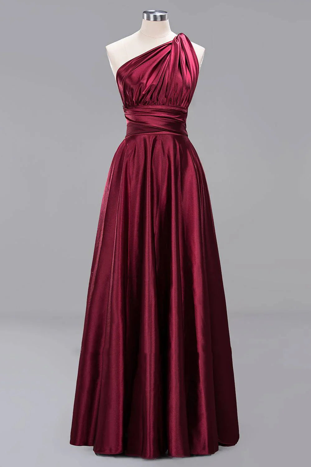 Satin A-Line One Shoulder Sleeves Empire Bridesmaid Dress