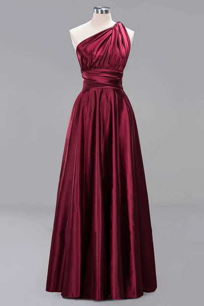 Satin A-Line One Shoulder Sleeves Empire Bridesmaid Dress
