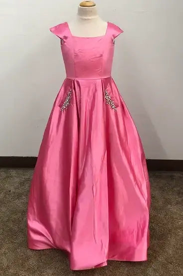 Satin A-Line Sleeveless Girl Pageant Dress With Pockets