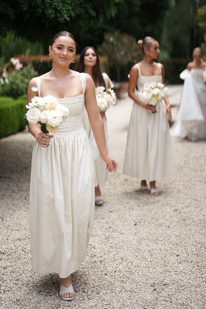 Satin A-Line Square Sleeveless Empire Bridesmaid Dress