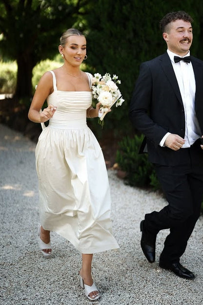 Satin A-Line Square Sleeveless Empire Bridesmaid Dress