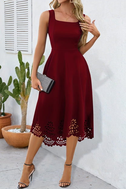 Satin A-Line Square Sleeveless High Low Party Evening Dress