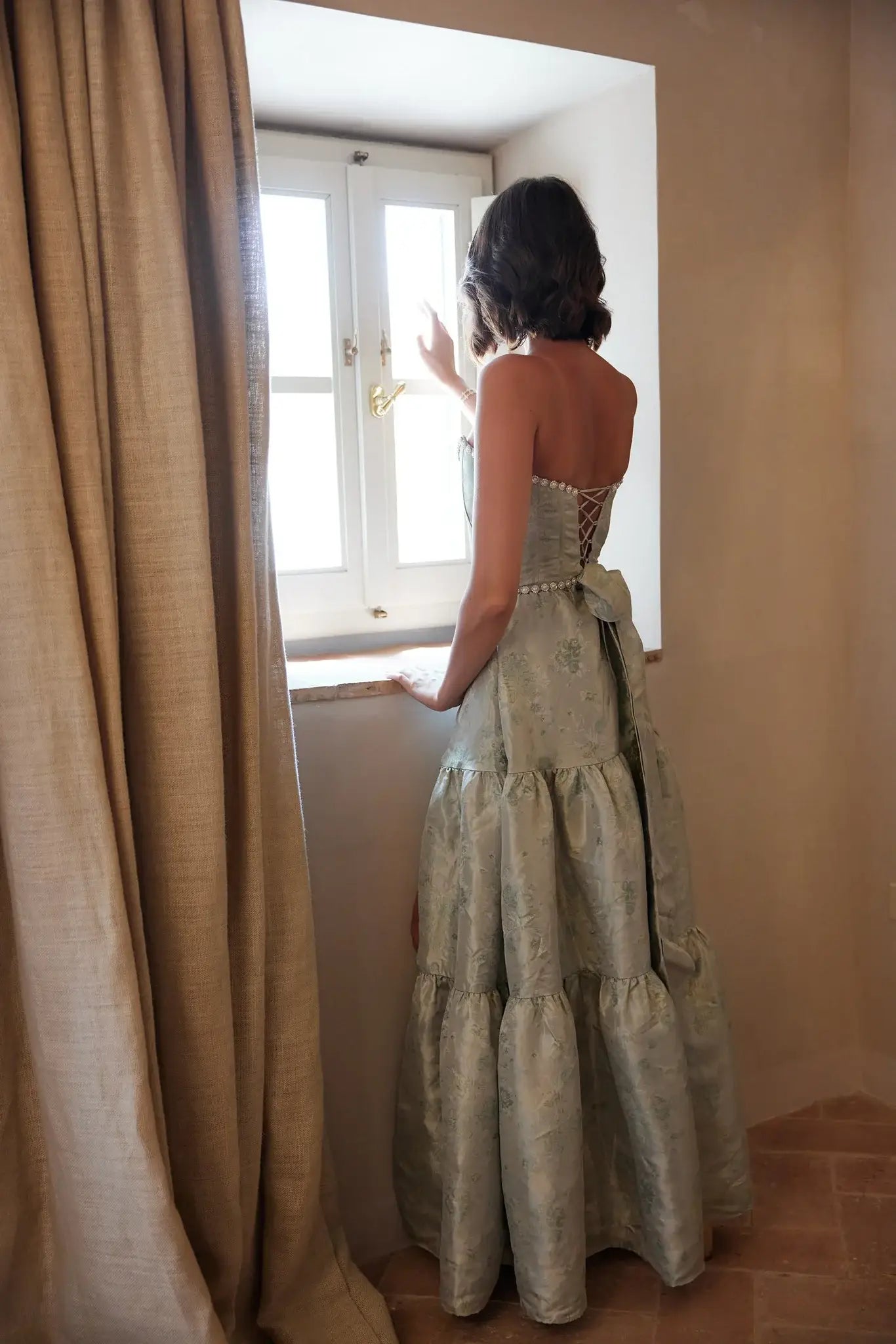 Satin A-Line Strapless Pearls Party Dress