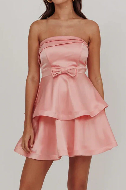 Satin A-Line Strapless Tiered Empire Homecoming Graduation Dress