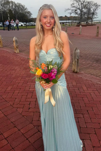 Satin A-Line Sweetheart Sleeveless Pleated Party Prom Dress