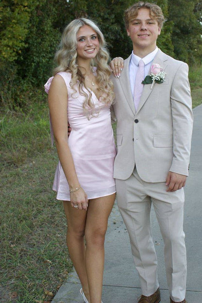 Satin A-Line V-Neck Sleeveless Mini Party Homecoming Dress