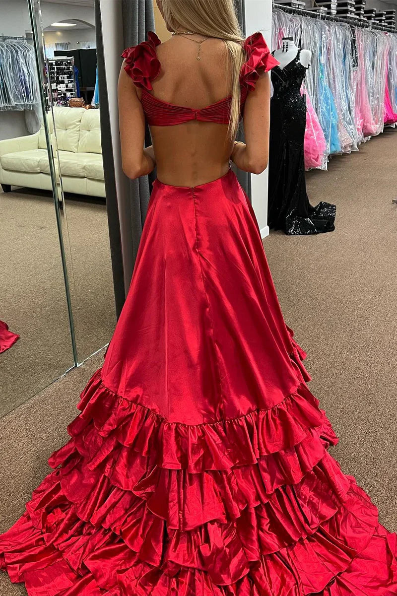 Chic A-Line Illusion Empire A-Line Tiered Prom Party Dress