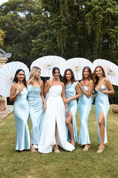 Satin Sleeveless Different Styles Long Bridesmaid Dress