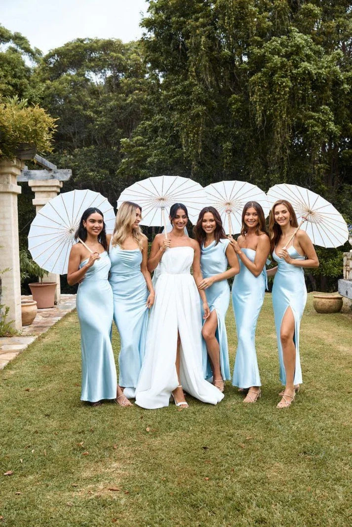 Satin Sleeveless Different Styles Long Bridesmaid Dress