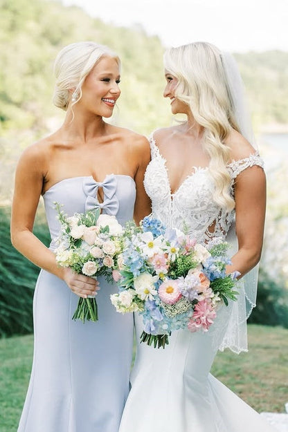 Satin Strapless Empire Mermaid Long Bridesmaid Dress With Bows