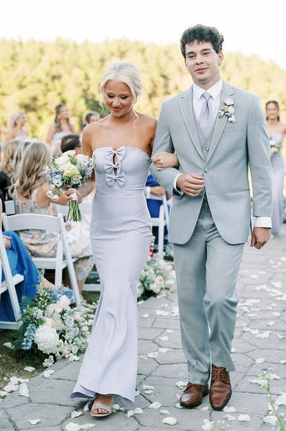 Satin Strapless Empire Mermaid Long Bridesmaid Dress With Bows