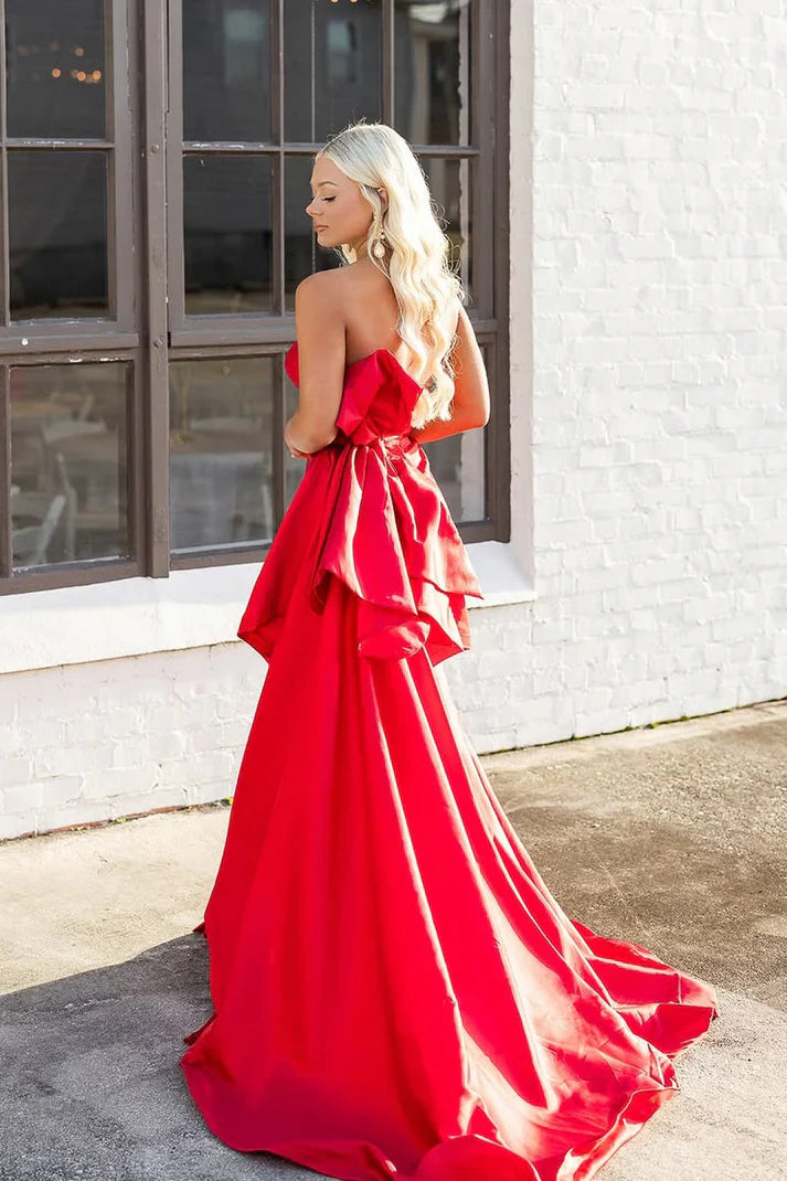 Satin Strapless Empire Mermaid Party Prom Dress With Bow Train