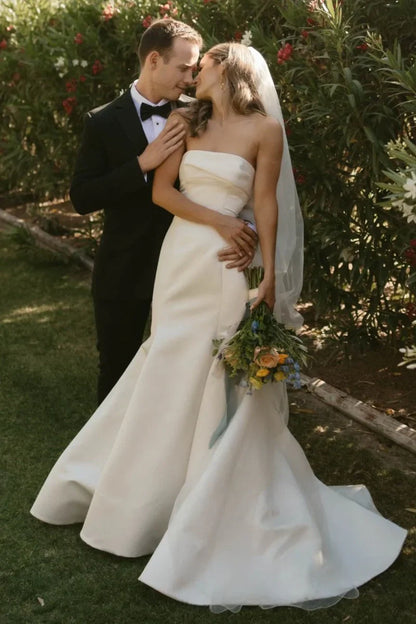 Satin Strapless Mermaid Wedding Dress With Train