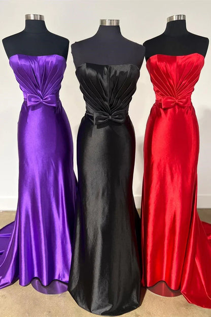 Satin Trumpet Strapless Empire With Train Party Prom Dress