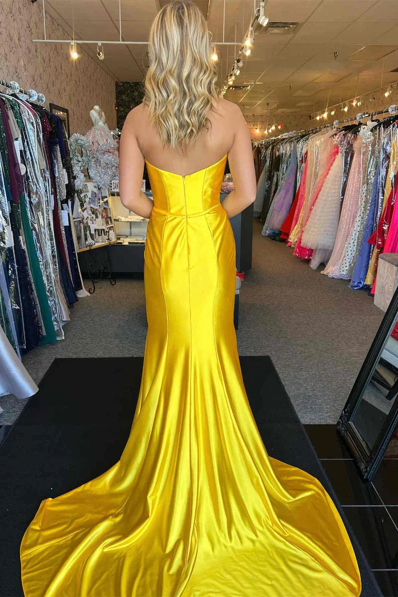 Satin Trumpet Strapless Empire With Train Party Prom Dress