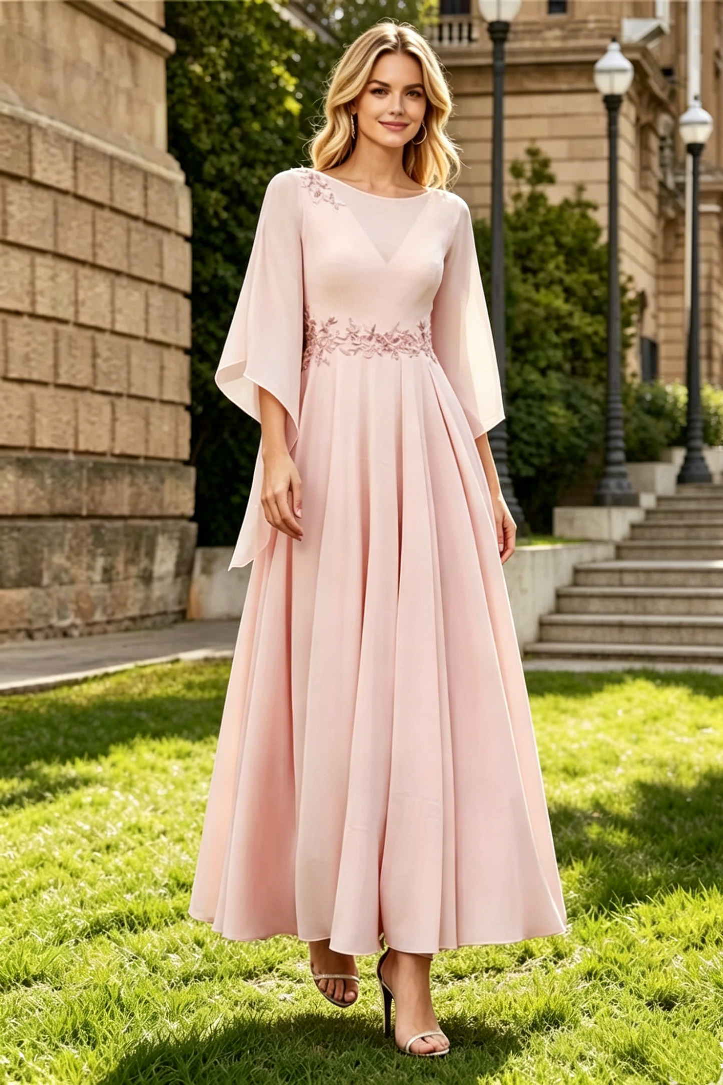 Scoop Chiffon A-Line Appliques Empire Mother Of The Bride Dress
