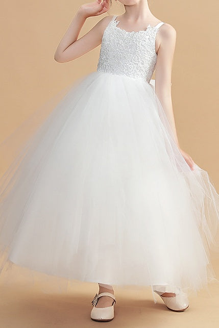 Scoop Spaghetti Straps Tulle A-Line Flower Girl Dress