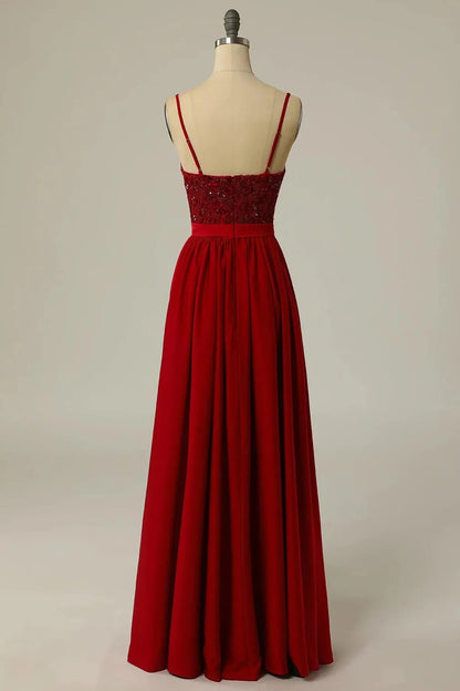 Sexy A-Line V-Neck Lace Appliques Sleeves Bridesmaid Dress