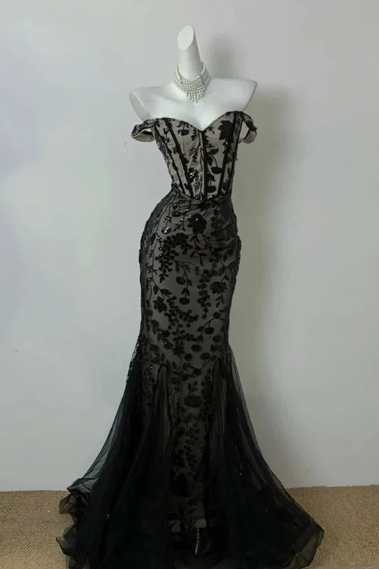 Sexy Lace Off-Shoulder Empire Mermaid Party Prom Dress