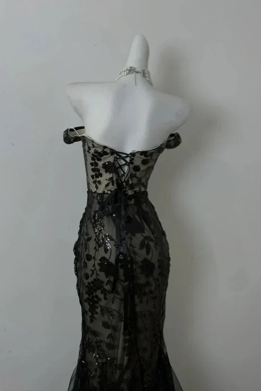 Sexy Lace Off-Shoulder Empire Mermaid Party Prom Dress
