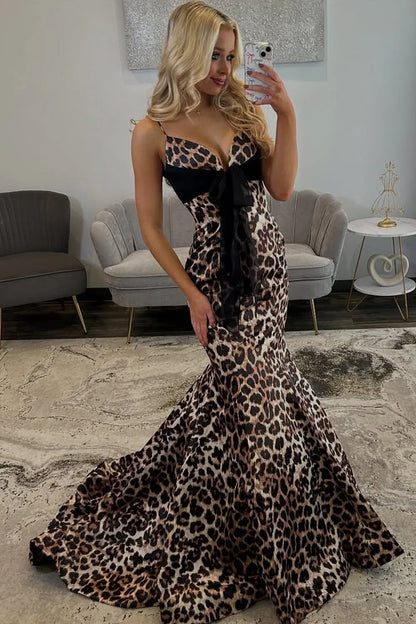Sexy Leopard Print Sweetheart Mermaid Prom Party Dress