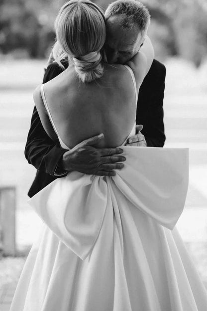 Sexy Satin A-Line Sleeveless Open Back Wedding Dress With Bow