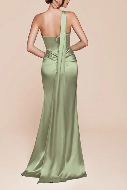Sexy Satin Fitted Sleeveless Bridesmaid Dress With Side Slit