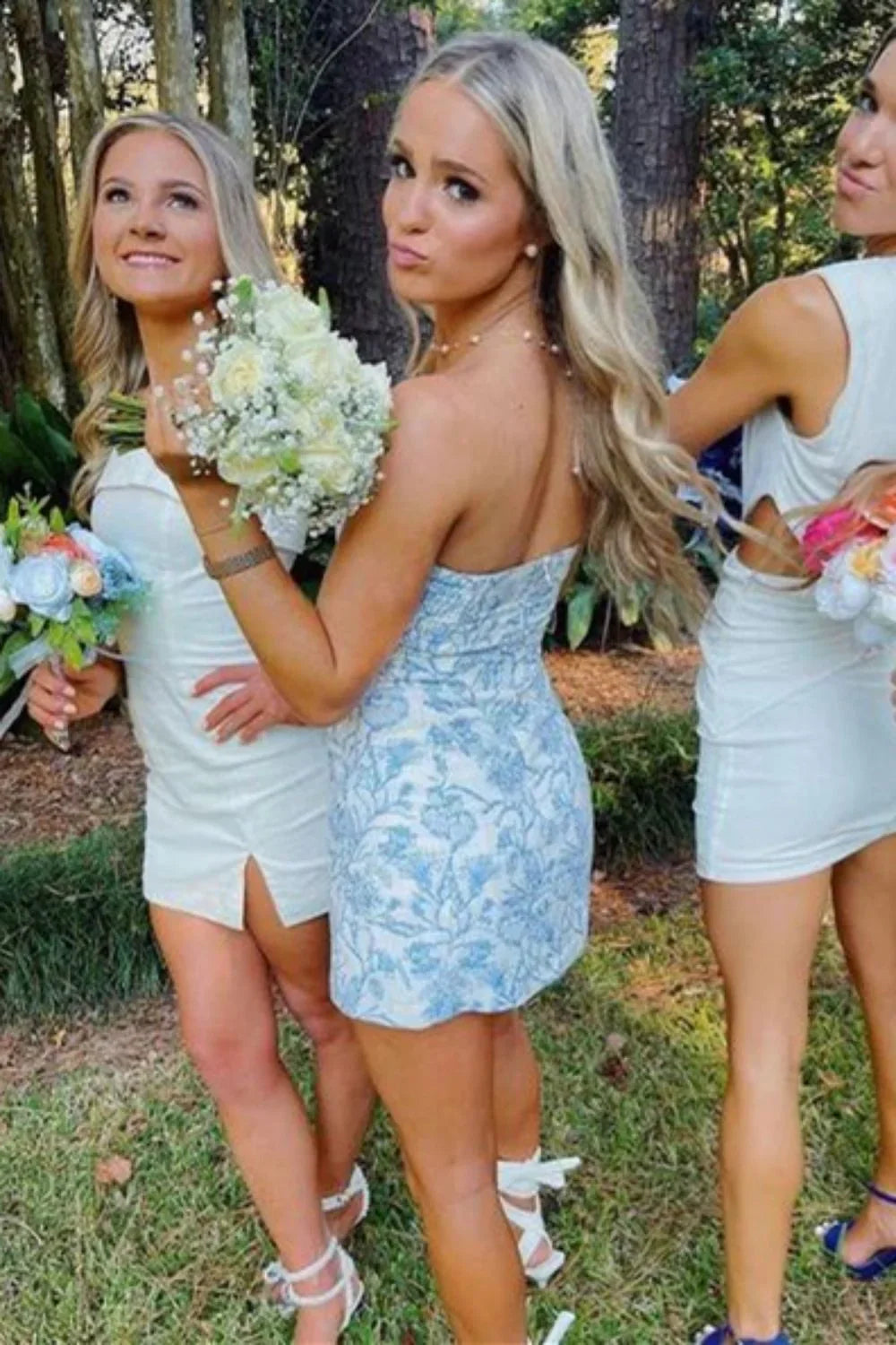 Sheath Floral Appliques Satin Empire Short Party Homecoming Dress
