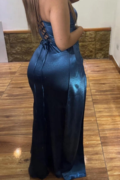 Sheer Empire Sweetheart Strapless Lace Appliques Party Prom Dress