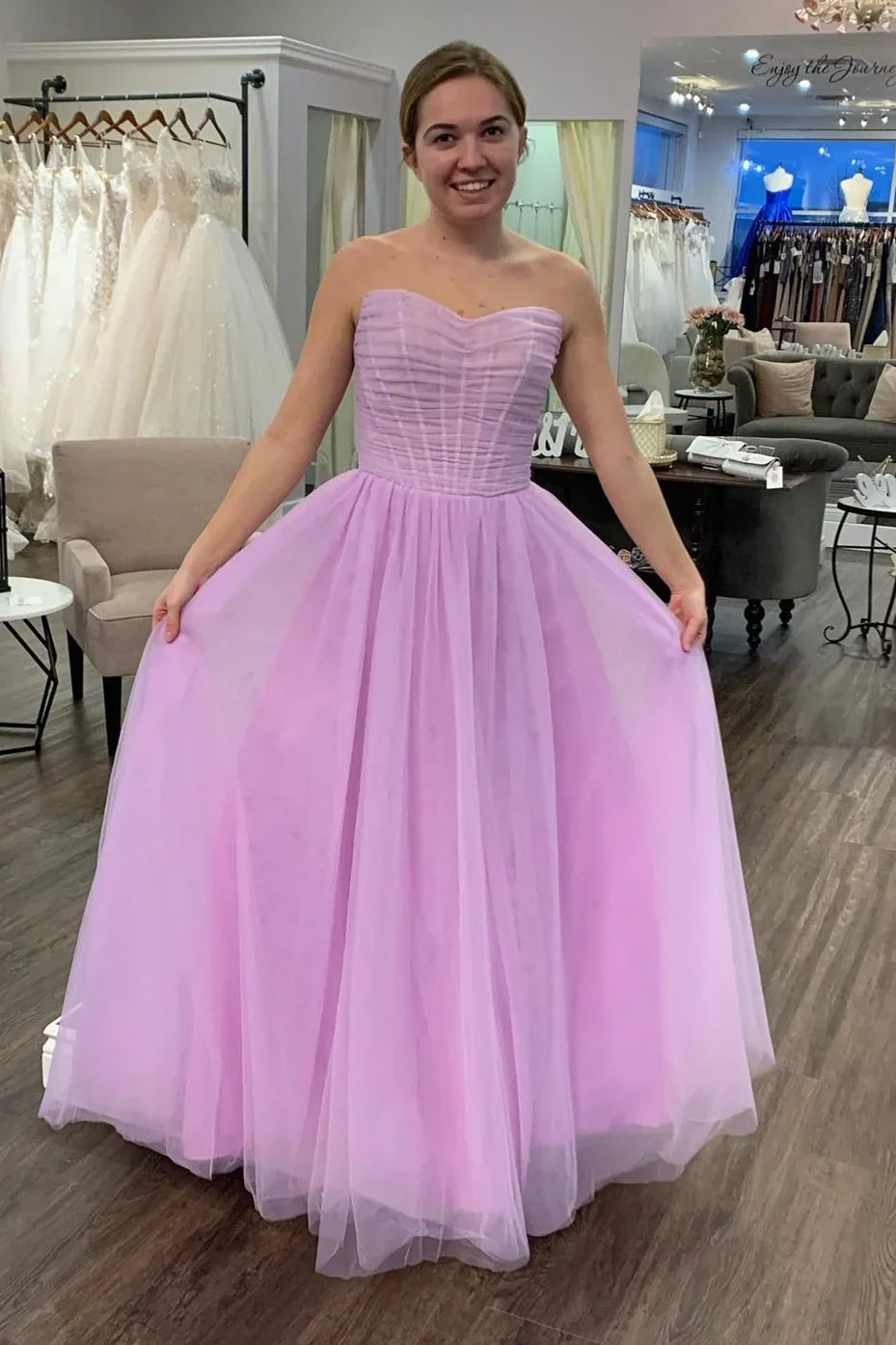Sheer Empire Sweetheart Strapless Tulle A-Line Party Prom Dress