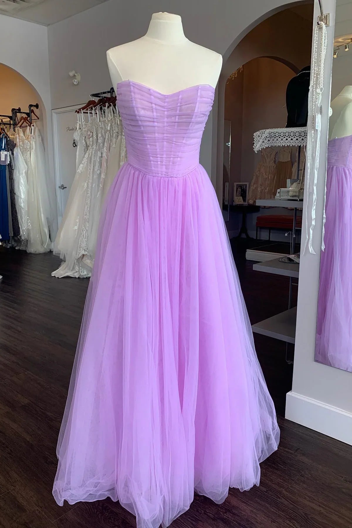 Sheer Empire Sweetheart Strapless Tulle A-Line Party Prom Dress