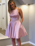 A-Line Round Neck Sleeveless Straps Short Homecoming Dress with Beading
