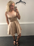 Short V Neck Champagne Prom Dresses, V Neck Short Champagne Homecoming Graduation Dresses