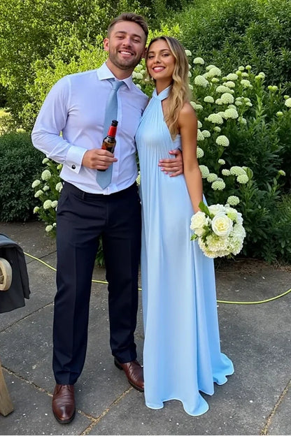 Simple A-Line Halter Sleeveless Party Prom Dress