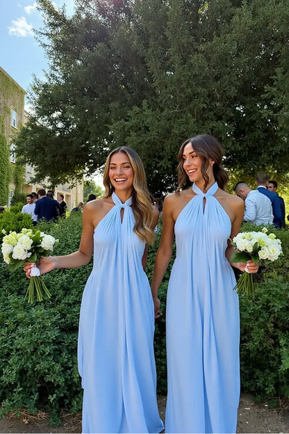 Simple A-Line Halter Sleeveless Party Prom Dress