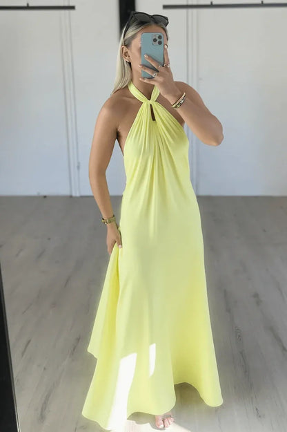 Simple A-Line Halter Sleeveless Party Prom Dress