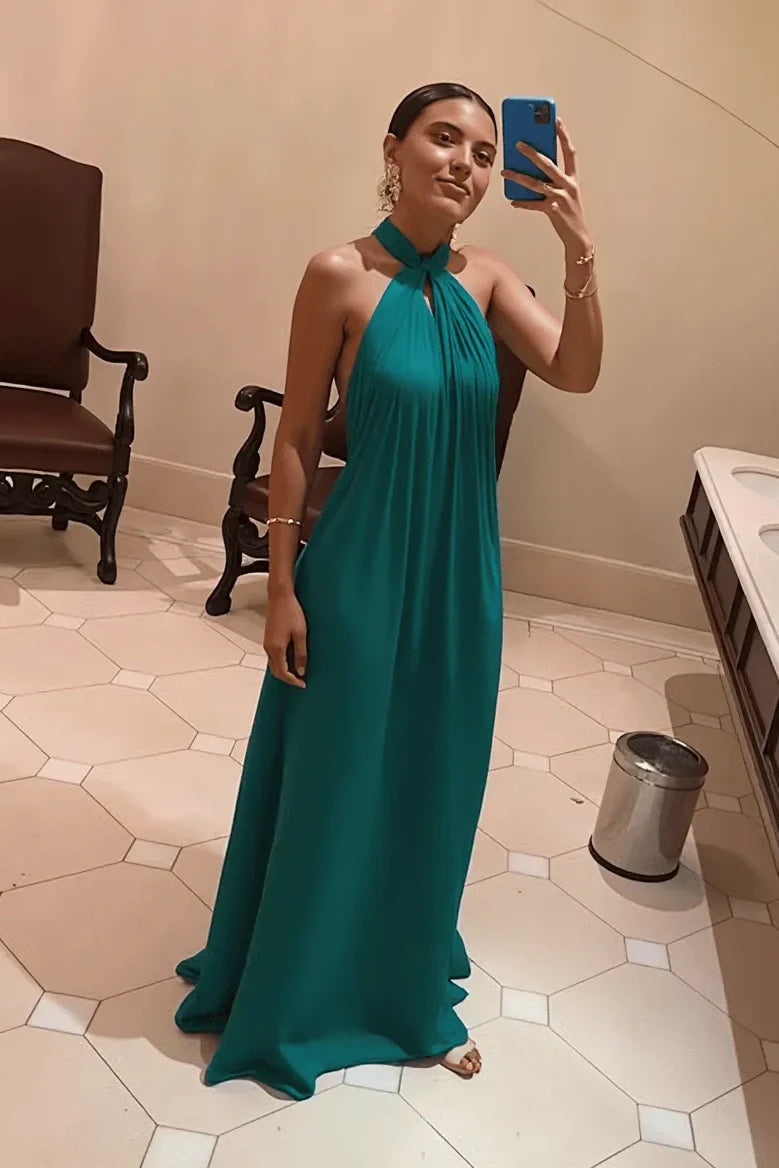 Simple A-Line Halter Sleeveless Party Prom Dress